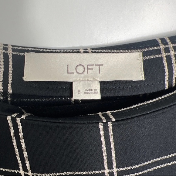 Loft Sleeveless Window Pane Shift Dress Tie Waist Black White Cap Sleeve Size 6 - Picture 6 of 9
